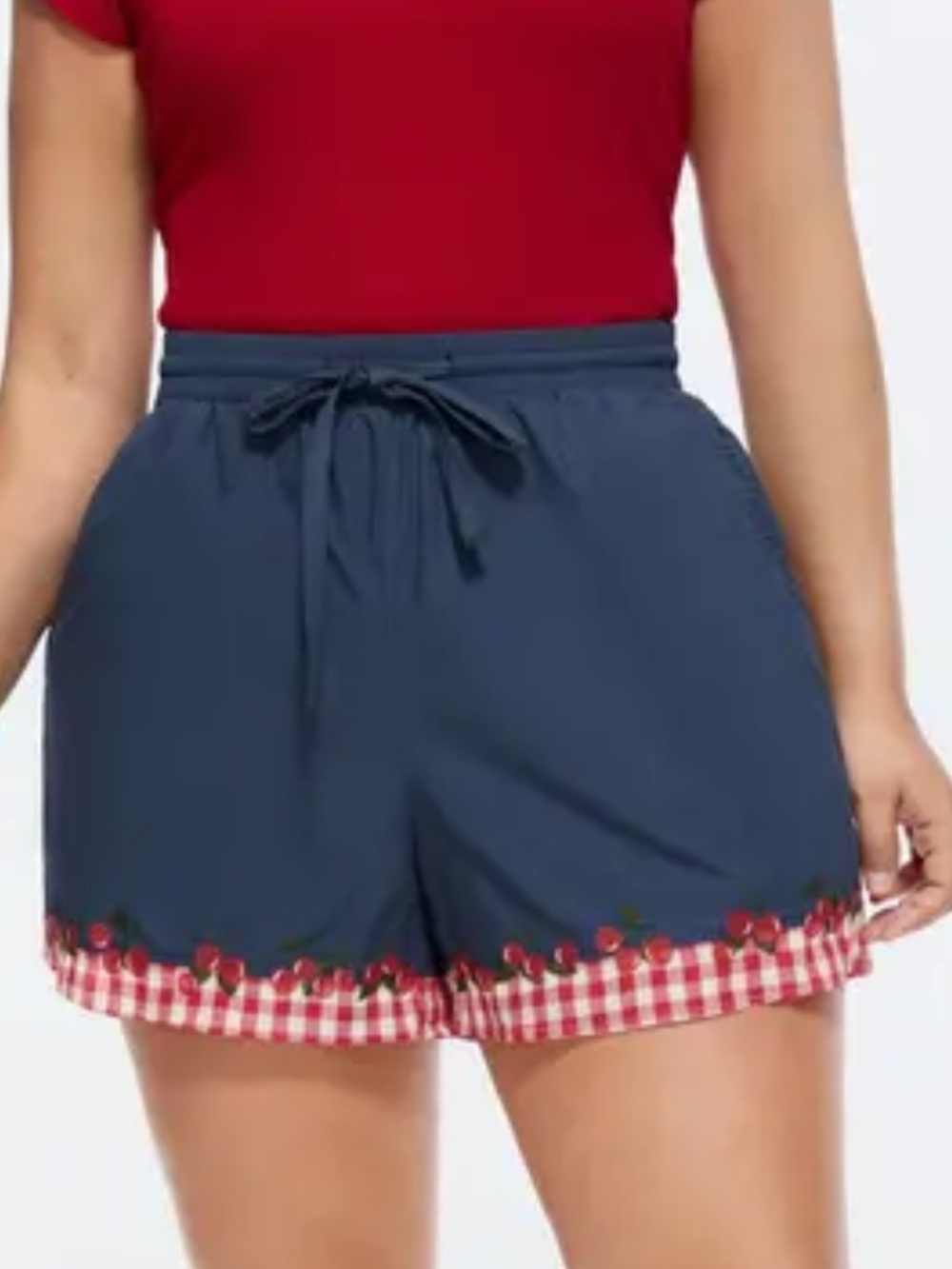 BloomChic Navy Blue Cherry-Trim Athletic Shorts